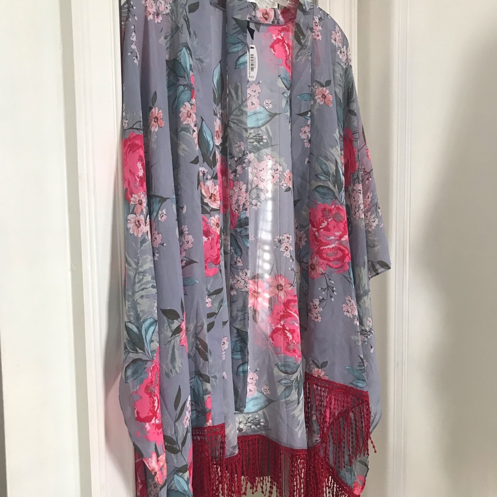 Adore me floral fringe shawl cover up robe